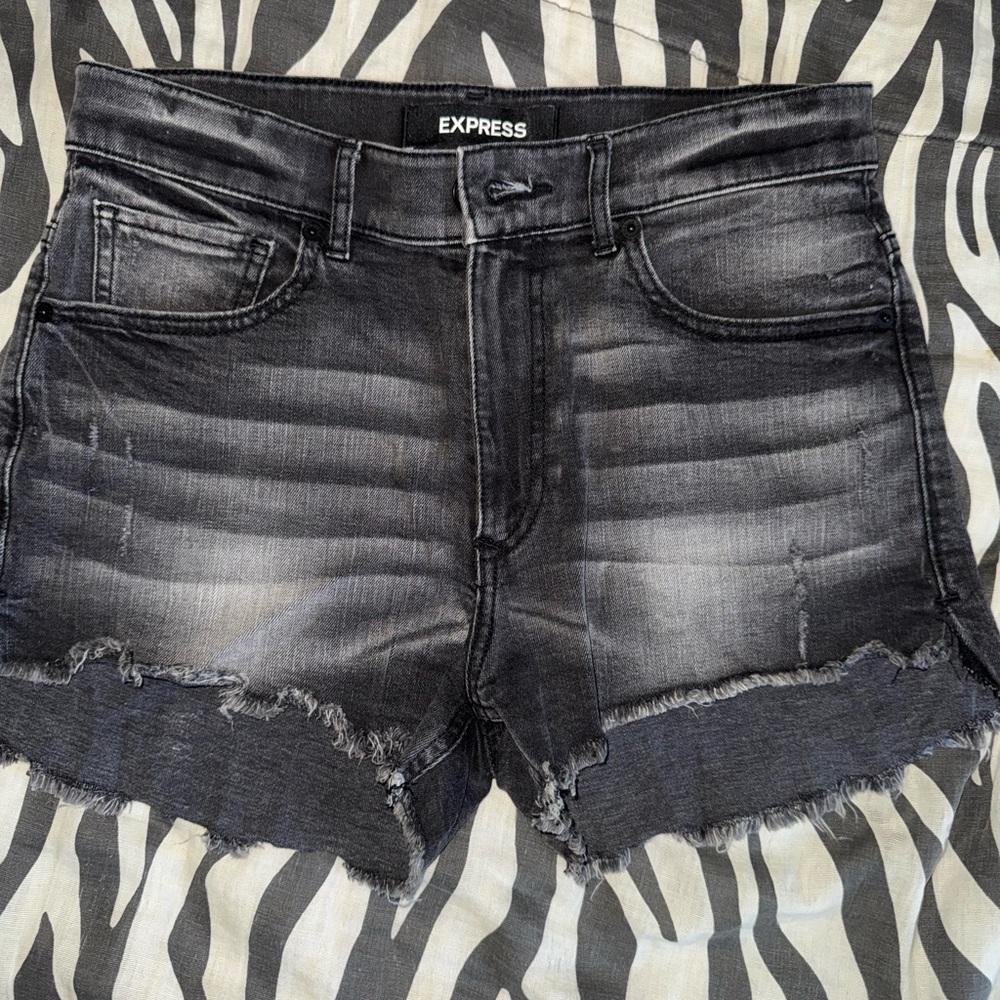 Express Women's Faded Black Jean Shorts